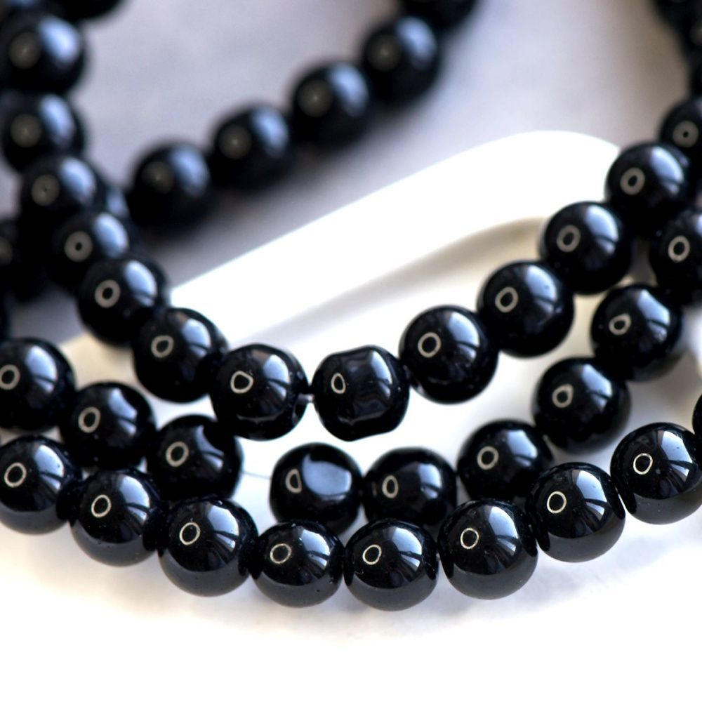 бусина, стекло 8, цвет черный, 8 мм