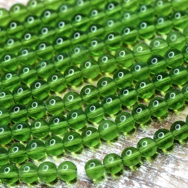 бусина, стекло 6, цвет зеленый лайм, 6 мм