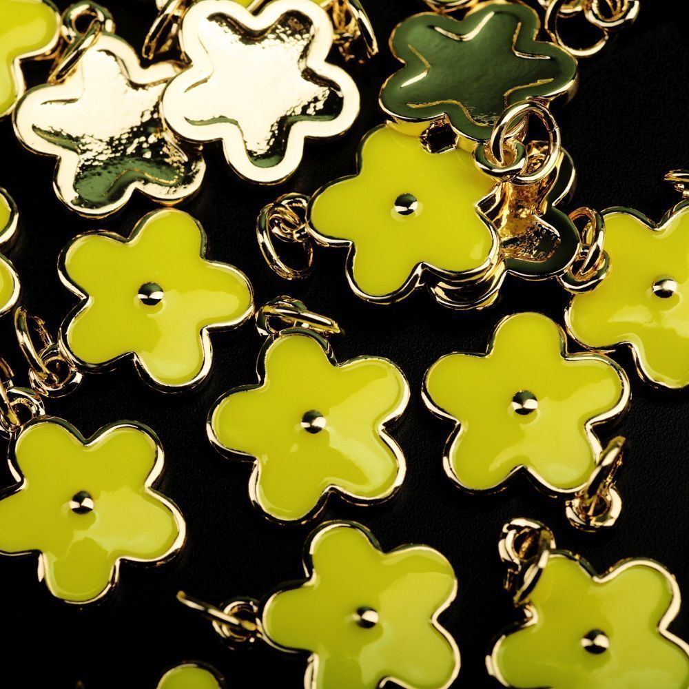 подвеска металл "незабудка", позолота/лимонный, 14.5x12x1.3 мм