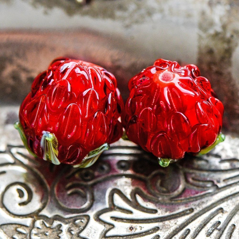 бусина, мурано "малинка", красный, 15х12 мм