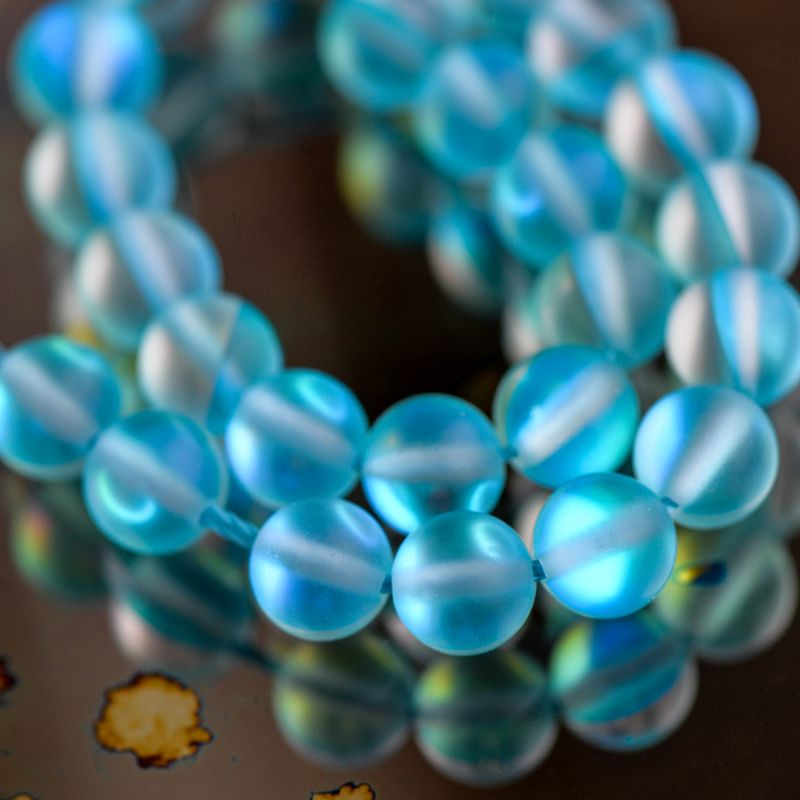бусина, стекло "лунный камень", цвет бирюзовый, 6 мм