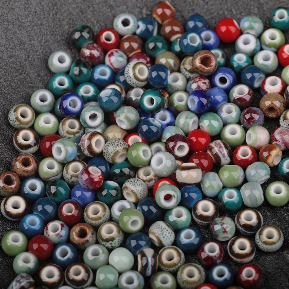 бусина, керамика "антик", цветовой микс, 6-7x5-6 мм