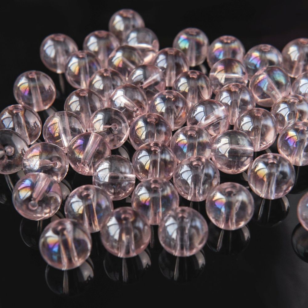 бусина, стекло 10, цвет розовый ав, 10 мм