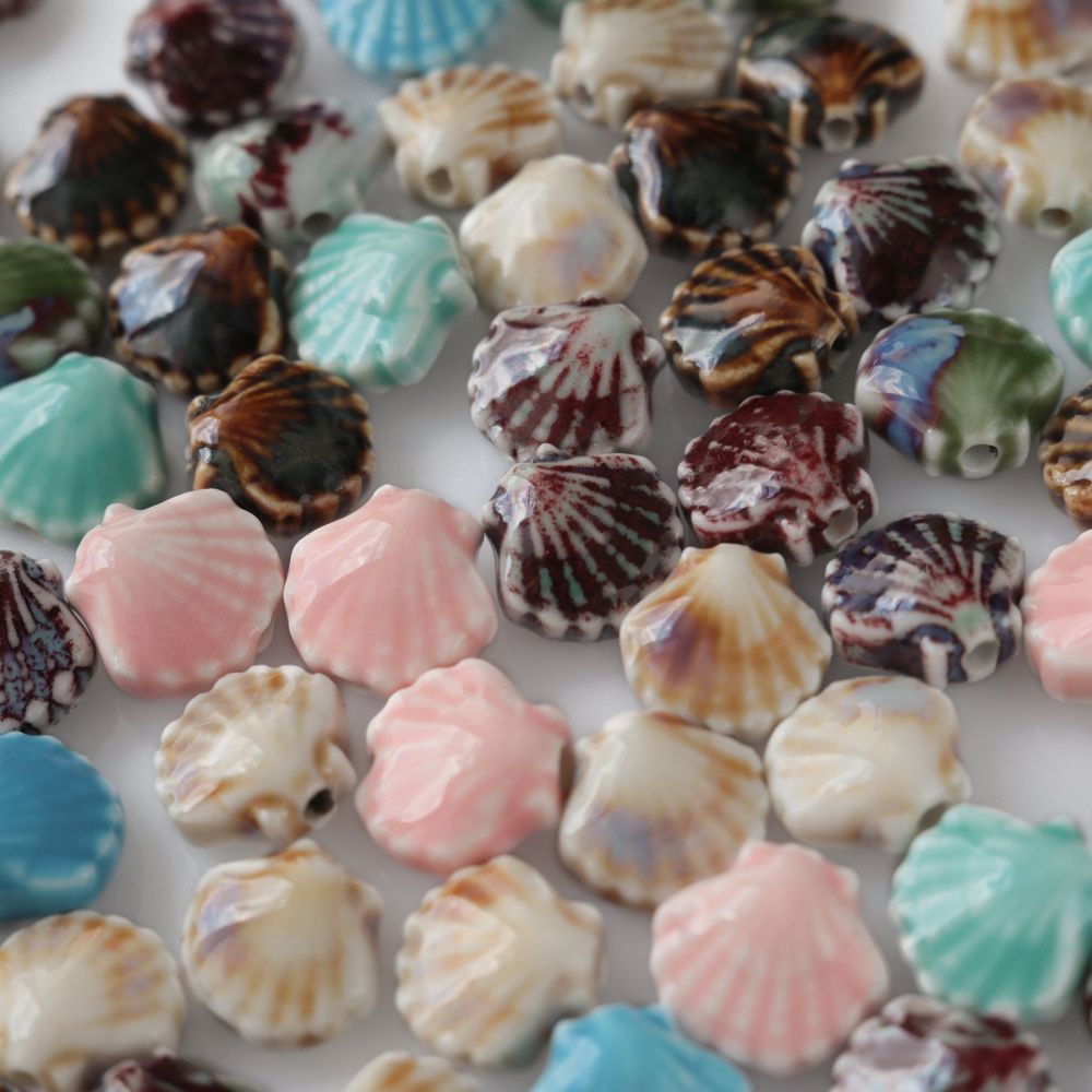 бусина, керамика "ракушка-антик", цветовой микс, 12 мм