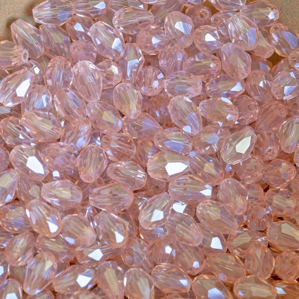 бусина "капля", граненая, стекло, цвет розовый радужный, 6х4 мм