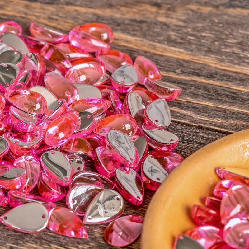 стразы пришивные "капля", акрил, цвет розовый, 15х9х6 мм