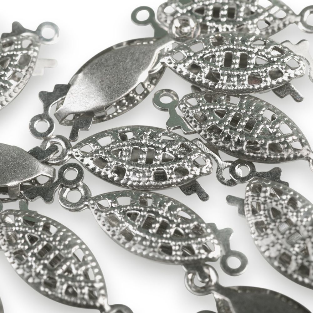 замочек-рыбка для жемчуга, цвет платина, 7x20x2.8 мм