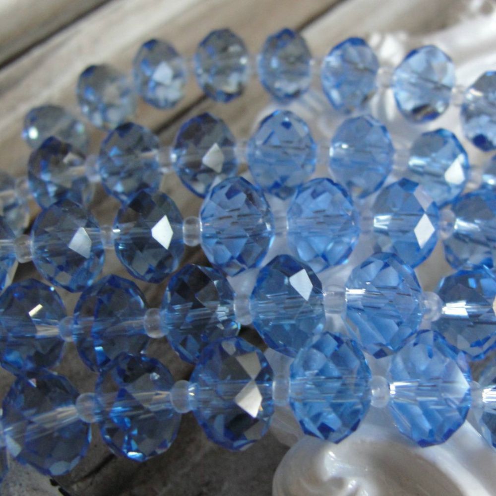 бусина, стекло абакус 12, граненая, цвет голубой, 12х8 мм