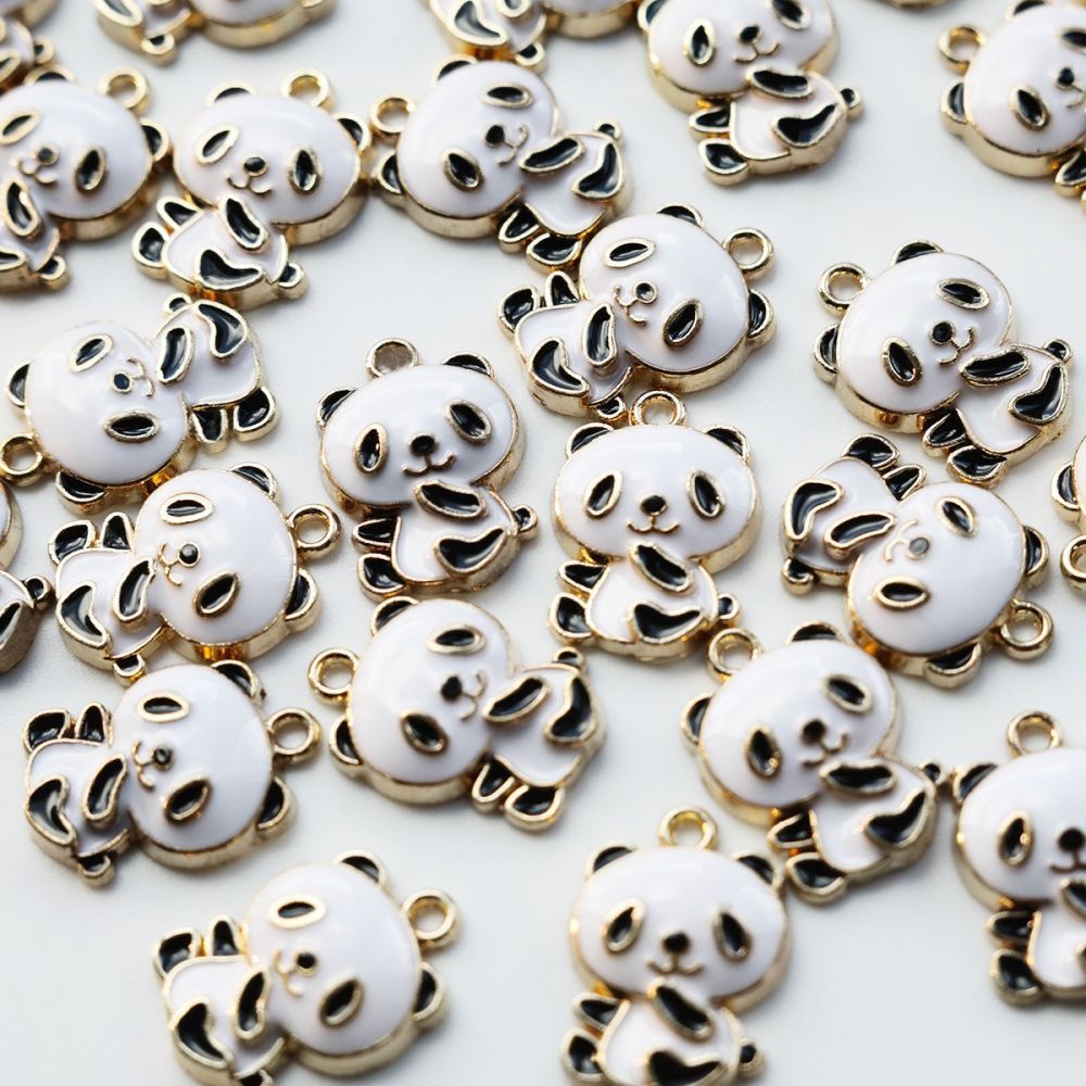 подвеска металлическая "панда", эмаль, цвет белый/черный, 21x15x4 мм