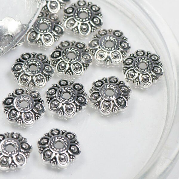 шапочка для бусин "ионик", цвет античное серебро, 14х13х3 мм