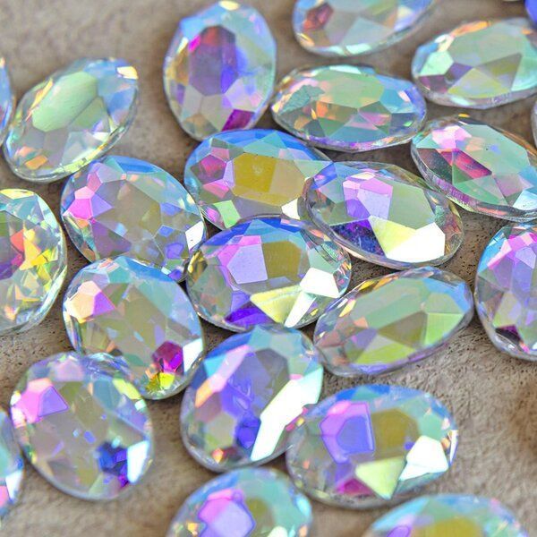 кабошон стекло кристалл, овальный, цвет crystal ab, 14х10 мм