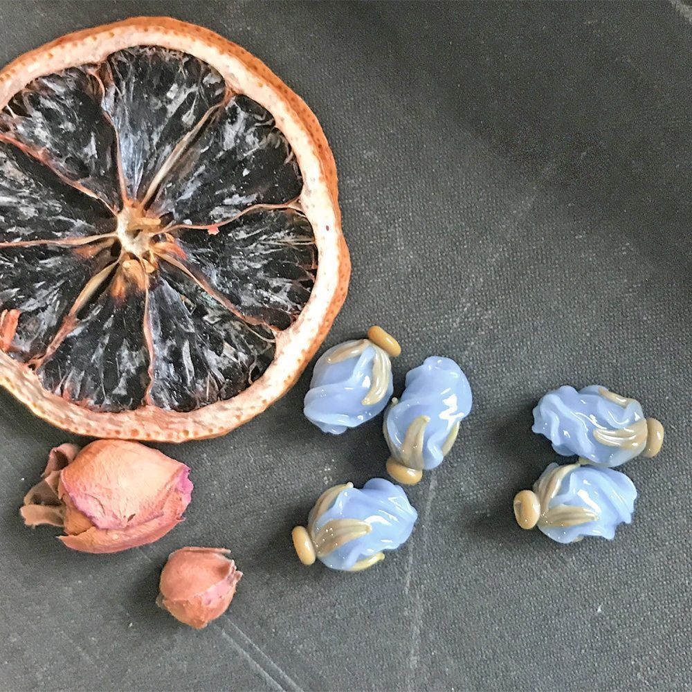 бусина, мурано "розовый бутон", барвинковый, 15-16х10-11 мм