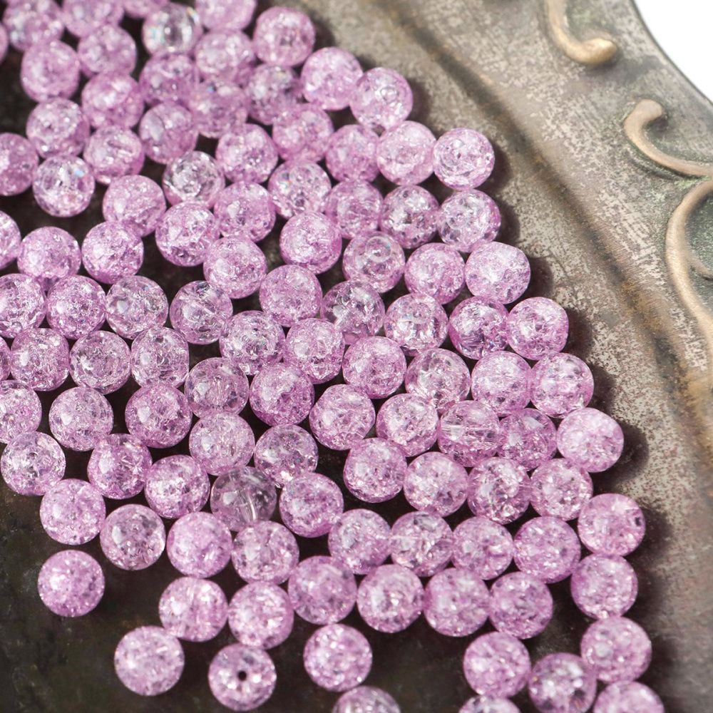 бусина, стекло "кракле", цвет светло-сливовый, 6 мм