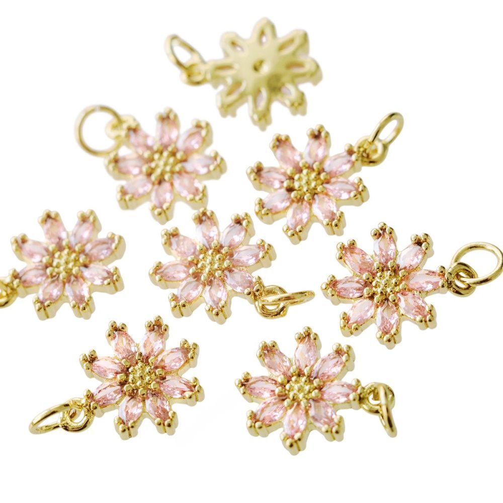 подвеска металл "сакура", позолота/розовый, 14.5x12x3 мм