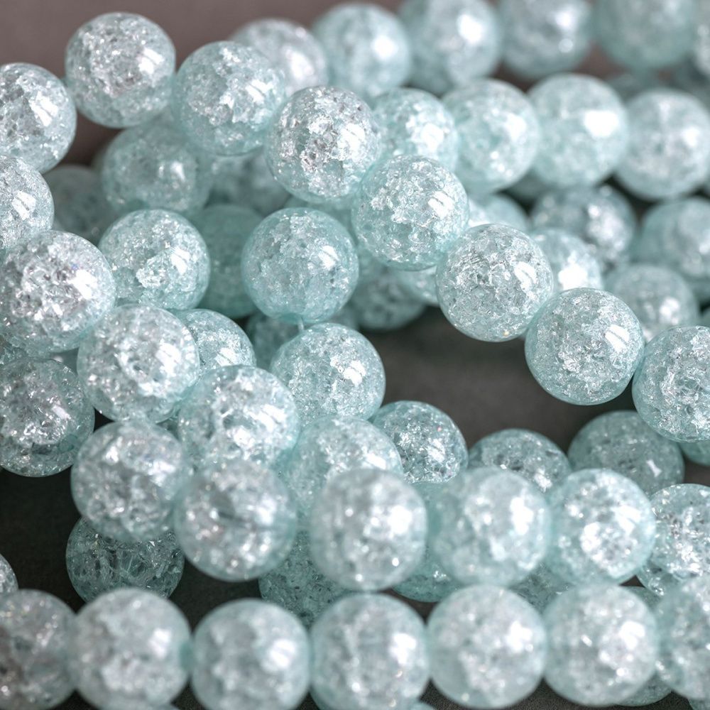 бусина, стекло "кракле", цвет бирюзовый, 10 мм