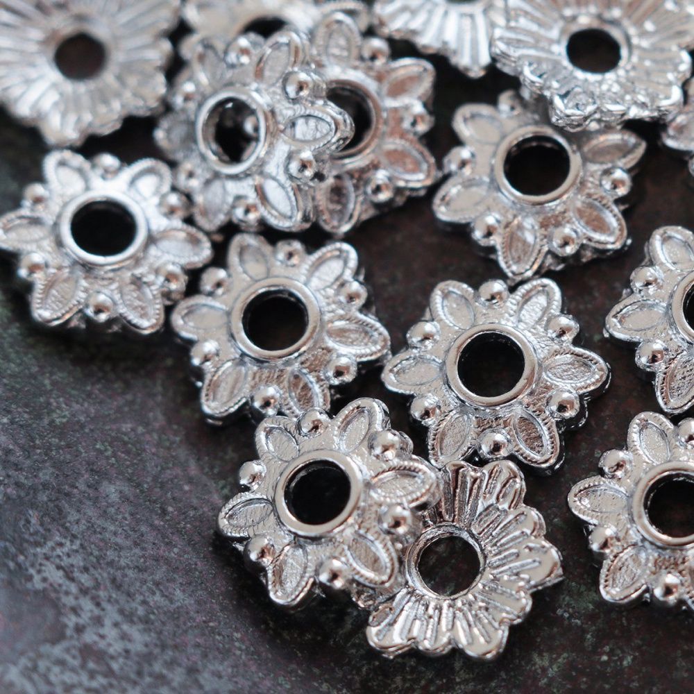 шапочка для бусин "лён", цвет платина, 7x7x2 мм