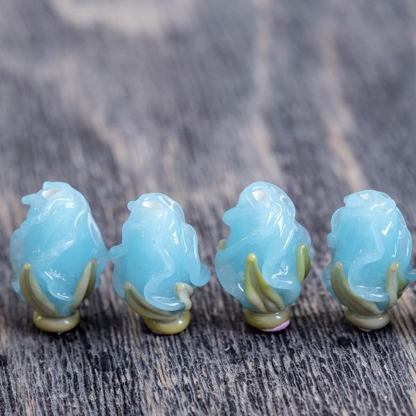 бусина, мурано "розовый бутон", голубой, 15-16х10-11 мм