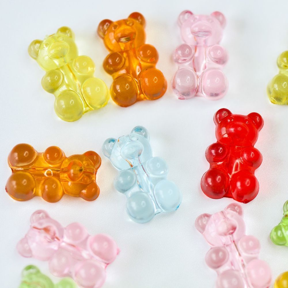 бусина, акрил, "медвежата-джелли",  мармеладные мишки,  прозрачный микс, 18x11x7 мм