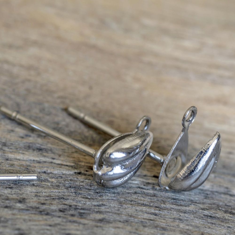 пуссеты "ракушка", цвет платина, 15х9х5 мм