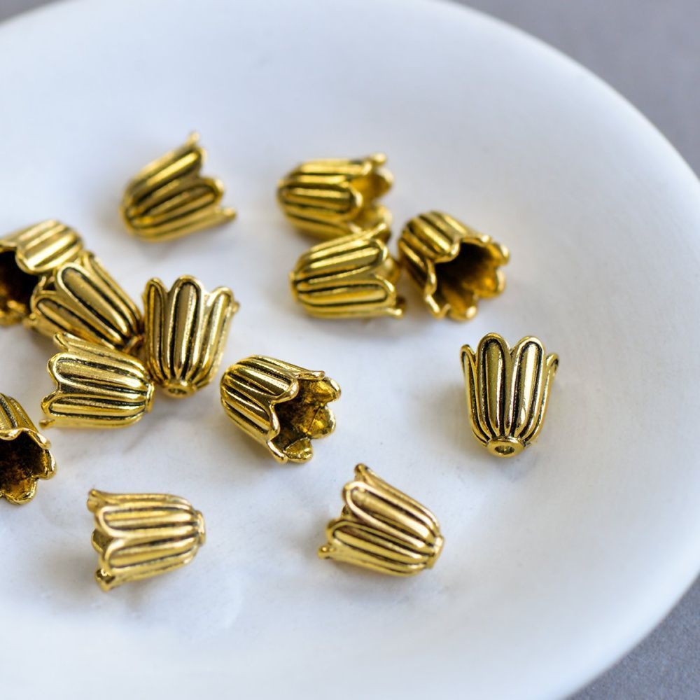 колпачок для бусин "ландыш", цвет античное золото, 10х10 мм
