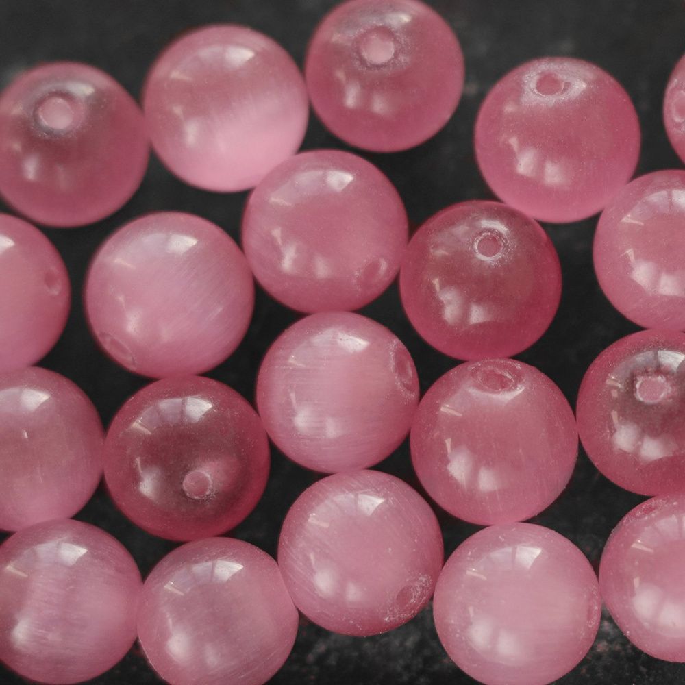 бусина "кошачий глаз", стекло, цвет яркий розовый, 10 мм