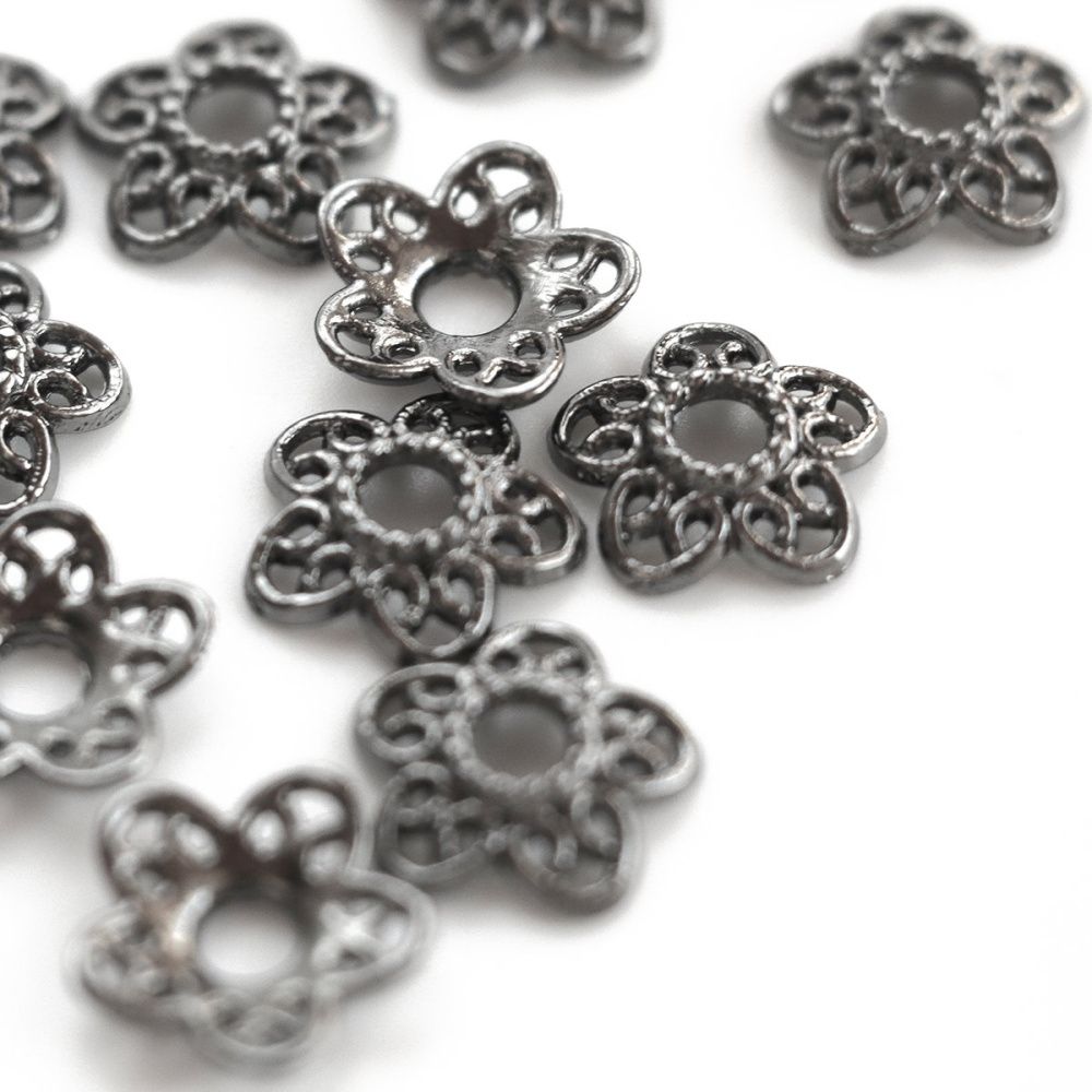 шапочка для бусин "кружево", цвет черный, 12х11.5х3 мм