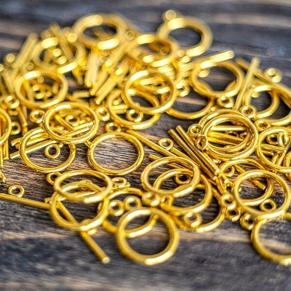 Замочки тоггл "раунд", цвет золото, 15х2 мм