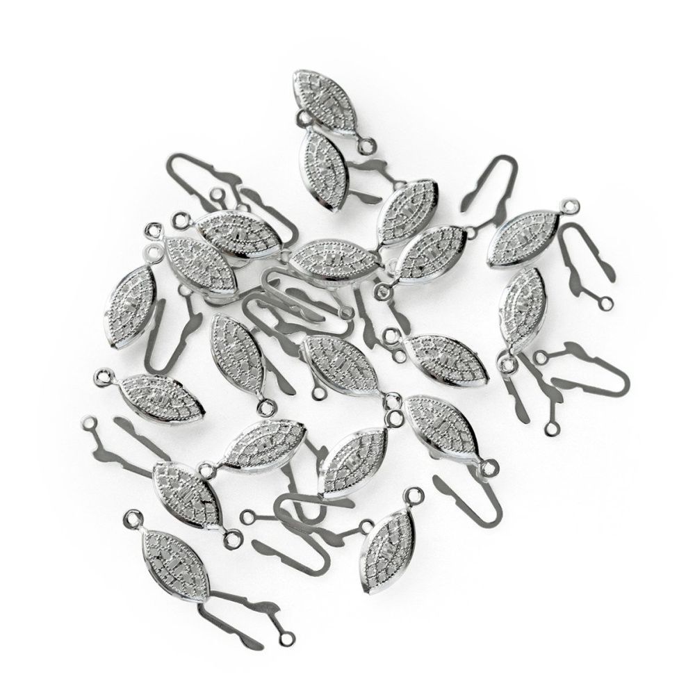 замочек-рыбка для жемчуга, покрытие серебром, 22x7x3.5 мм