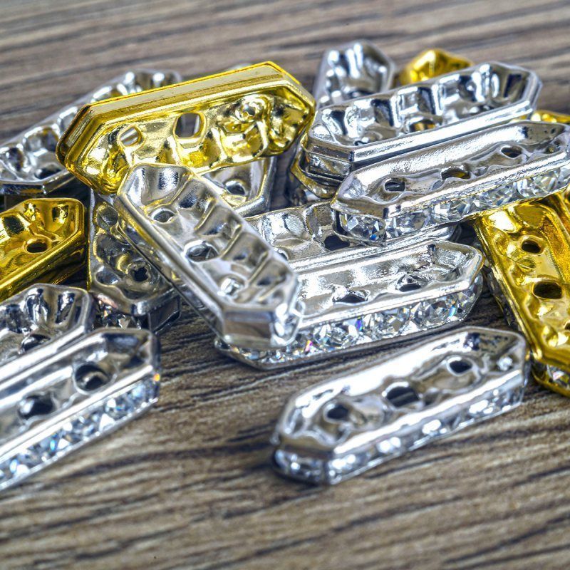 разделитель со стразами тройной, цветовой микс, 16x5x3 мм