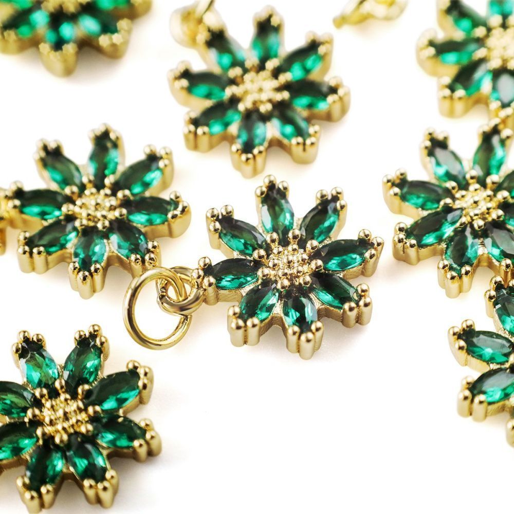 подвеска металл "сакура", позолота/зеленый, 14.5x12x3 мм