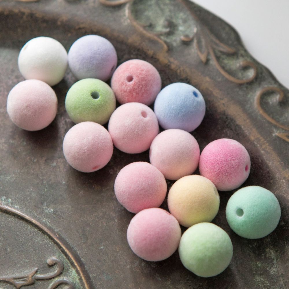 бусина, акрил "пастель-флок", цветовой микс, 16 мм