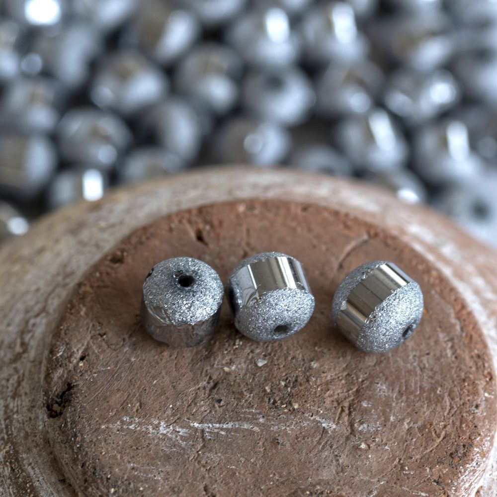 бусина, стекло 8, цвет серебряный металлик, 8 мм