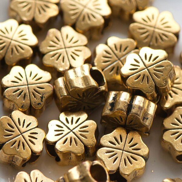 ес бусина металл "ирландский клевер", цвет античное золото, 10х10х6 мм