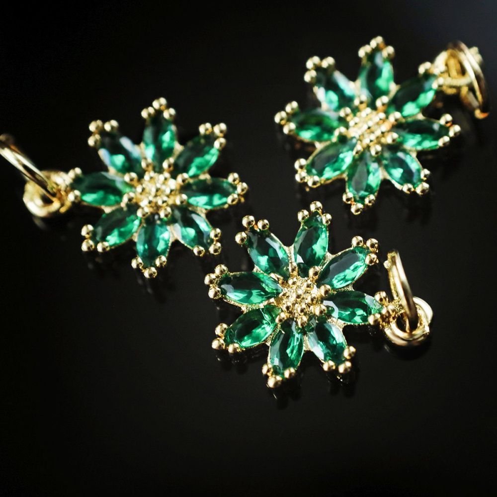 подвеска металл "сакура", позолота/зеленый, 14.5x12x3 мм