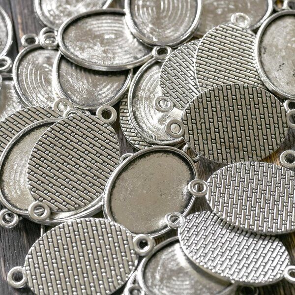 коннектор-сеттинг "овал", цвет античное серебро, 36x21x2 мм