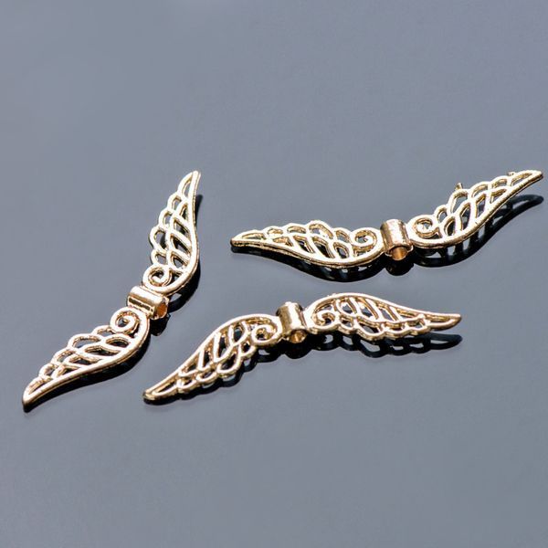 бусина, металл "крылья", позолота, 32x7x2.5 мм