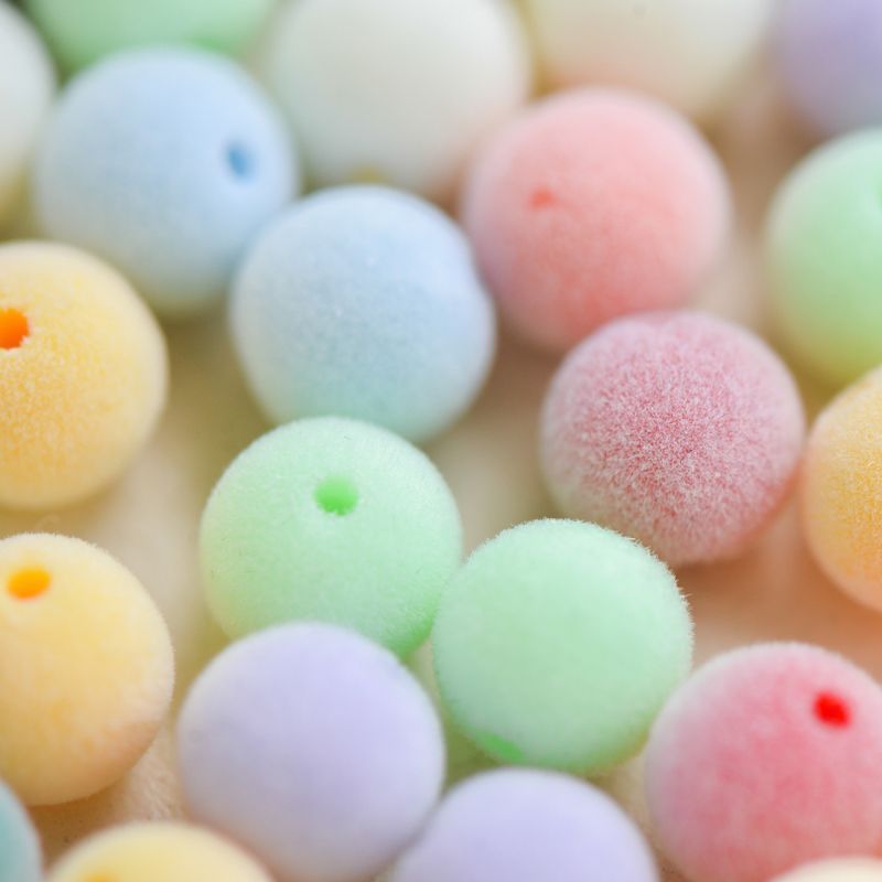 бусина, акрил "пастель-флок", цветовой микс, 10х9 мм