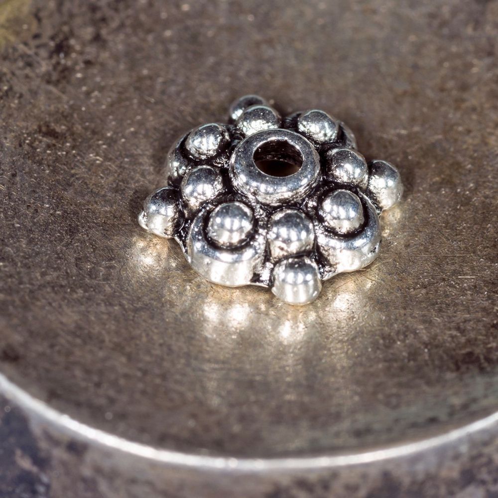 шапочка для бусин "заклепка", цвет античное серебро, 8х3 мм