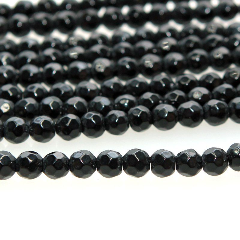 бусина, стекло 6, граненая, цвет черный, 6 мм