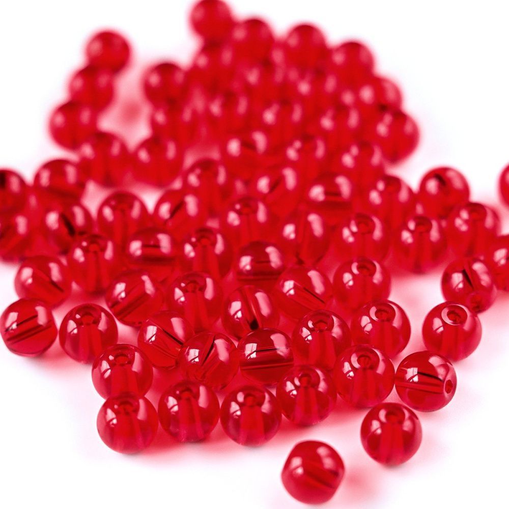 бусина, стекло 6, цвет алый, 6 мм