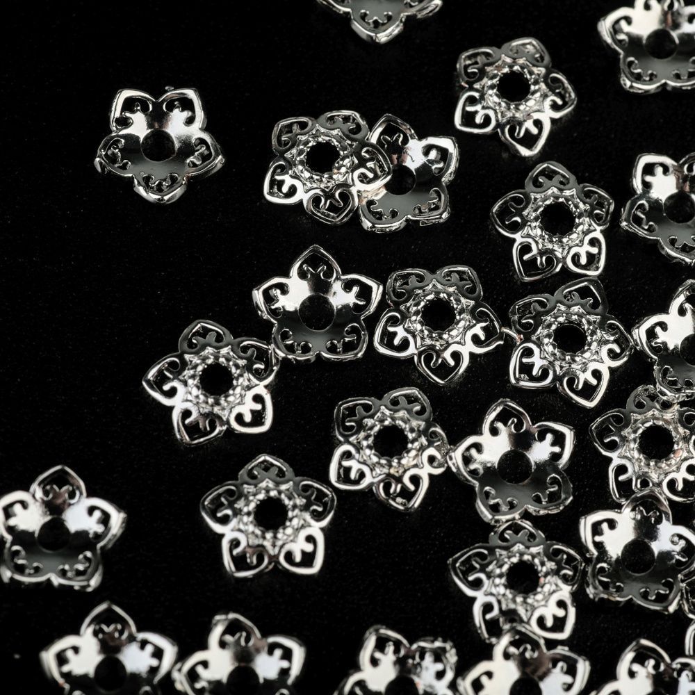 шапочка для бусин "кружево", цвет платина, 8x2 мм