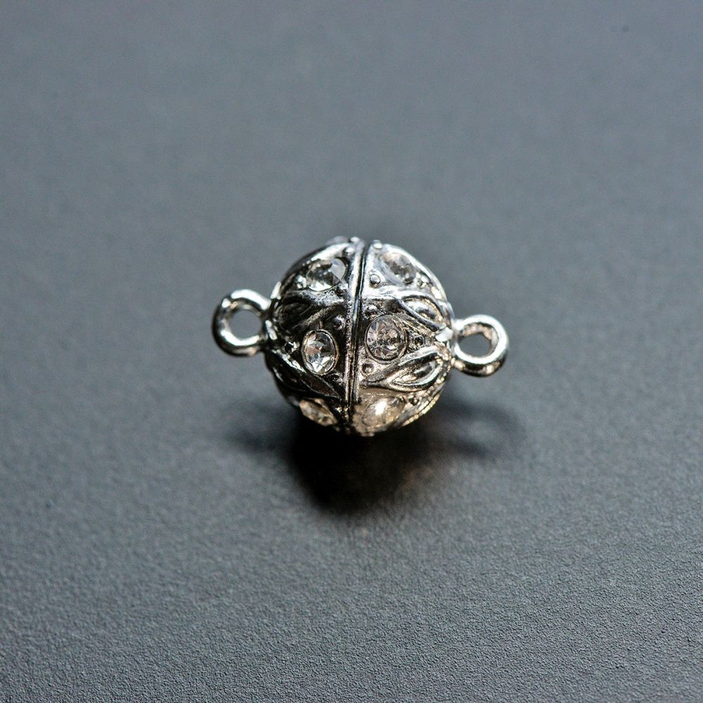 Замочки застежка магнитная "гранат", стразы, цвет платина, 19x12.5 мм