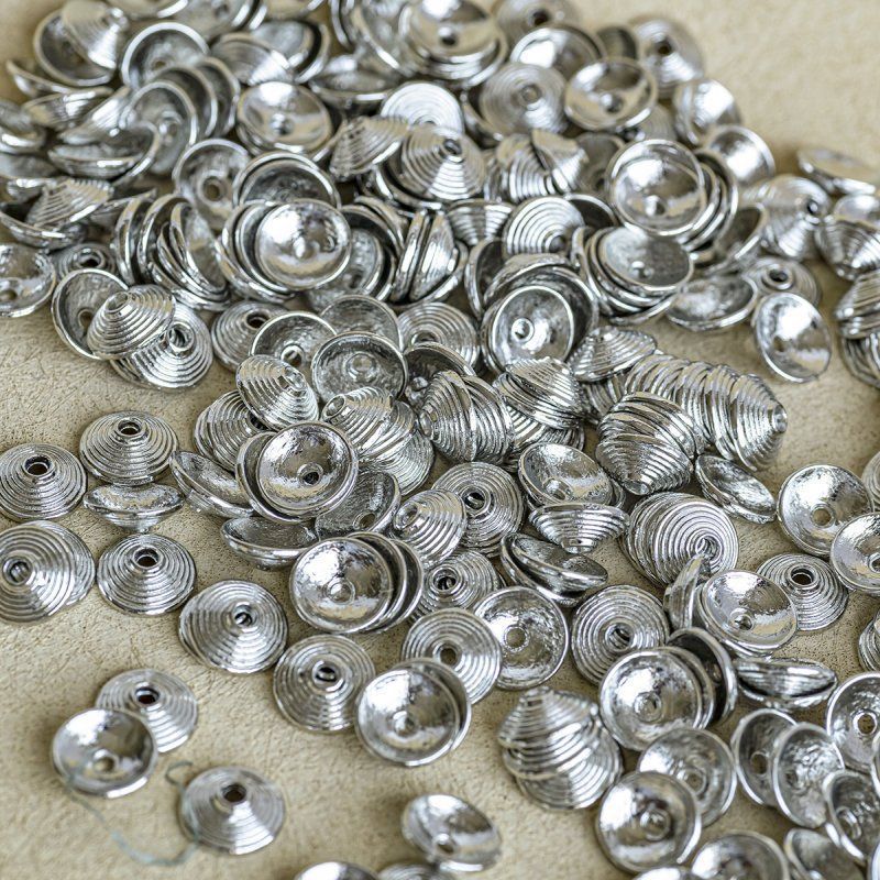 шапочка для бусин "диск", цвет платина, 10х3 мм