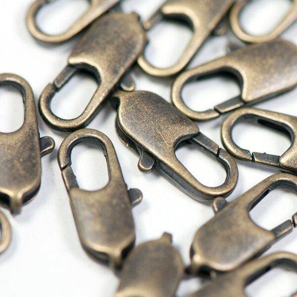 Замочки замочек-лобстер прямоугольный, цвет античная бронза, 14x6x3 мм