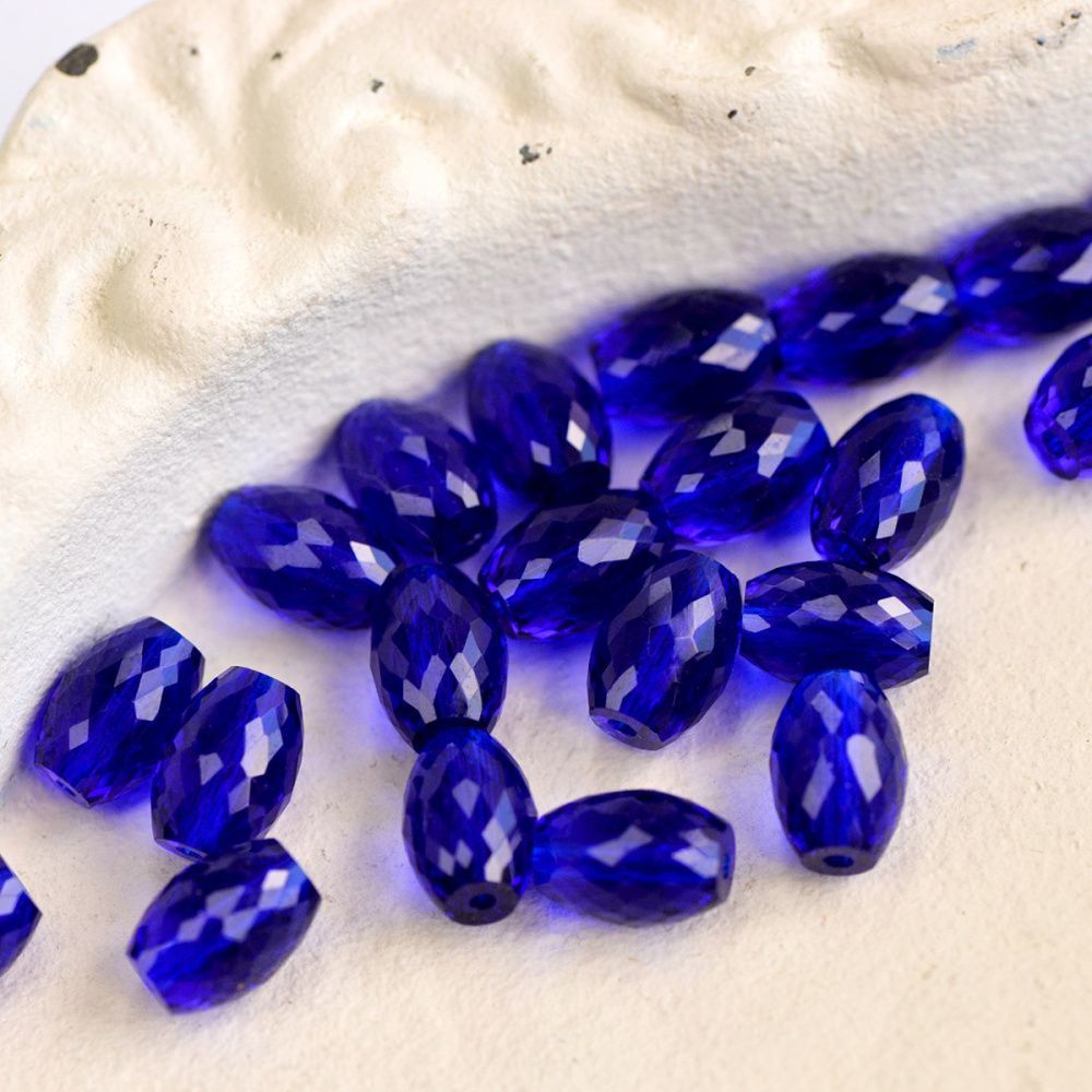 бусина, стекло овальная, граненая, цвет синий электрик, 11.5x8 мм