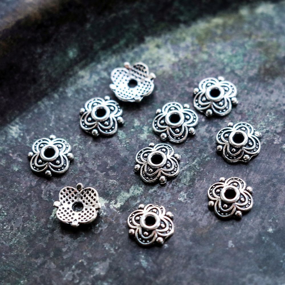 шапочка для бусин "вероника", цвет античное серебро, 8x8x2 мм