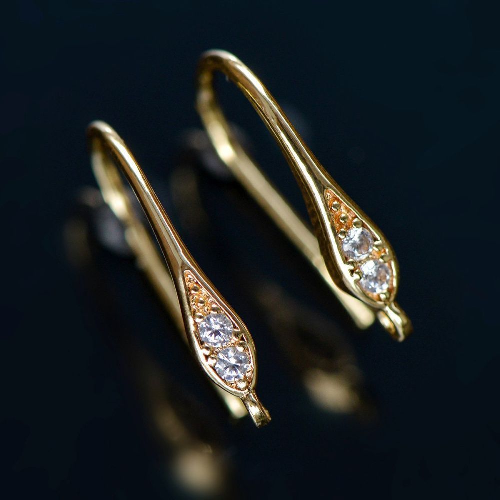 швензы "дроп", с цирконием, позолоченные, 17.5x2.5 мм 