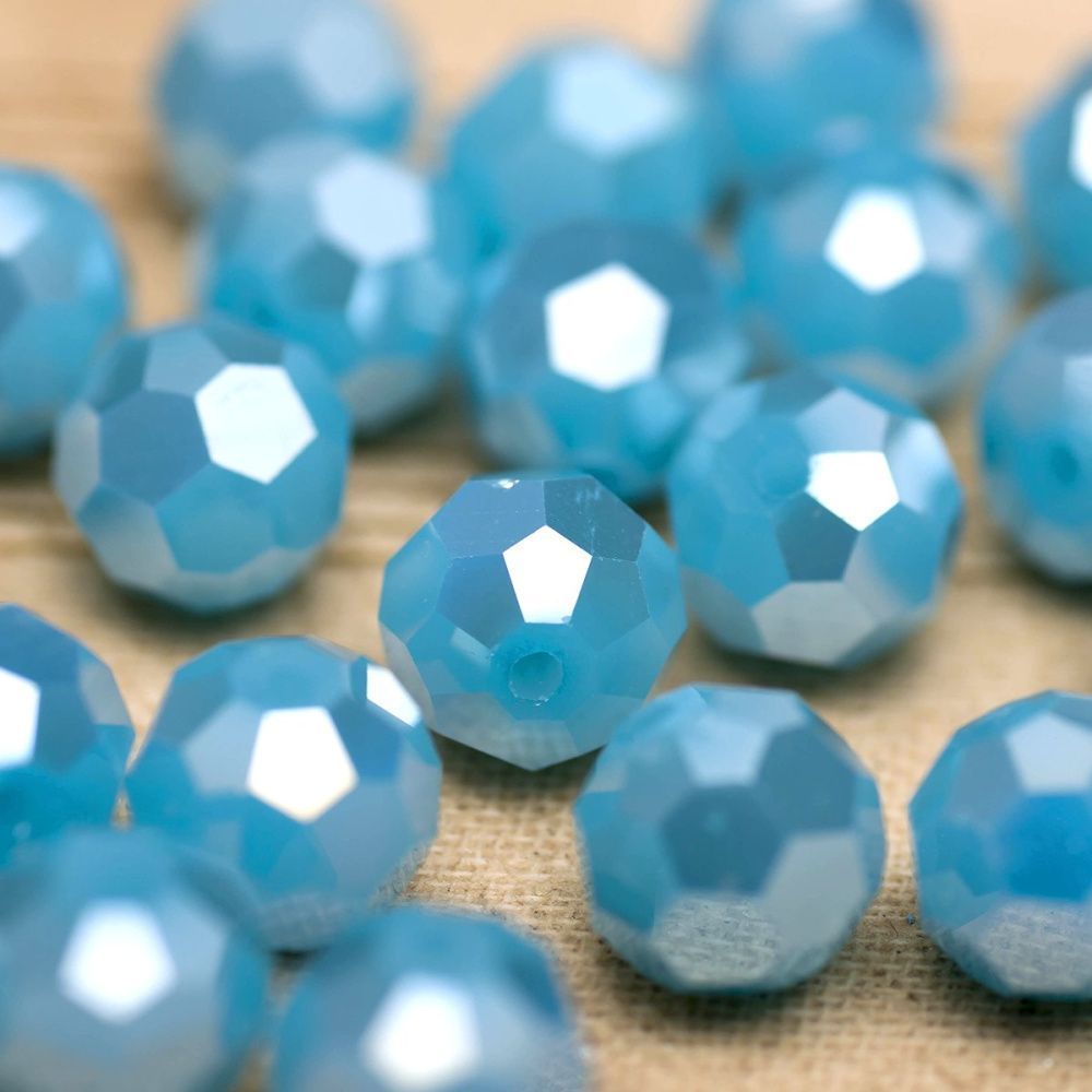 бусина, непрозрачная, граненая, стекло, цвет бирюзовый перламутровый, 10 мм