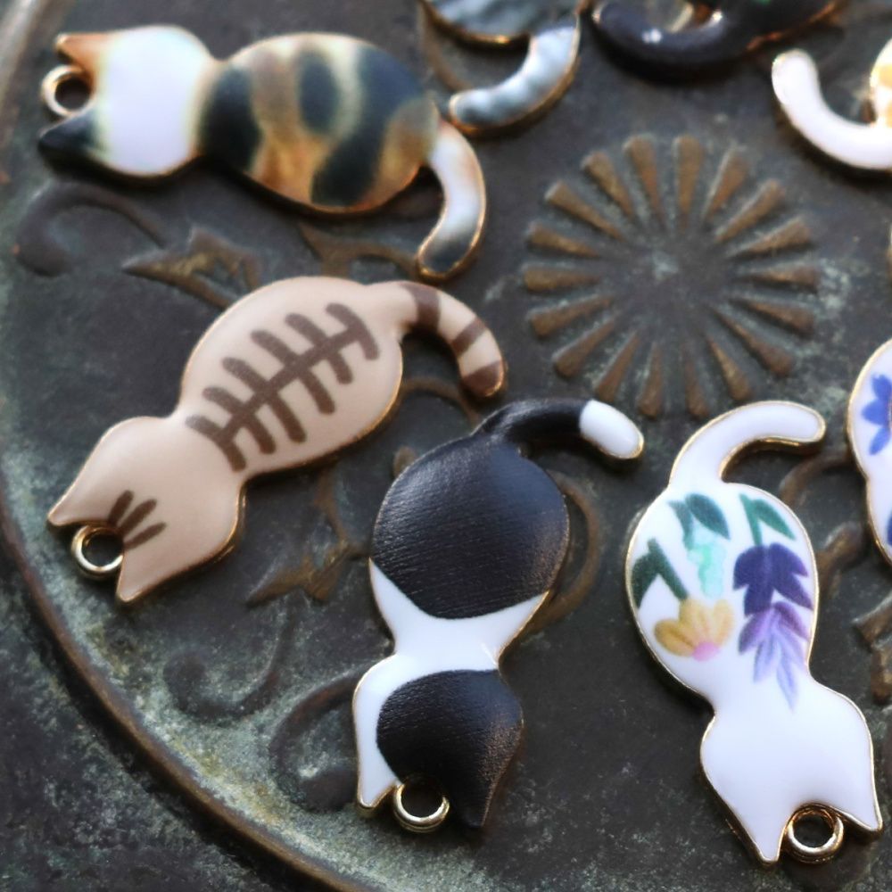 подвеска металлическая "котики", эмаль, цветовой микс, 30x15x2 мм