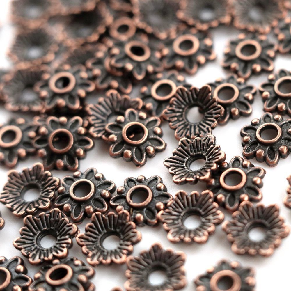 шапочка для бусин "лён", цвет красная медь, 7x7x2 мм